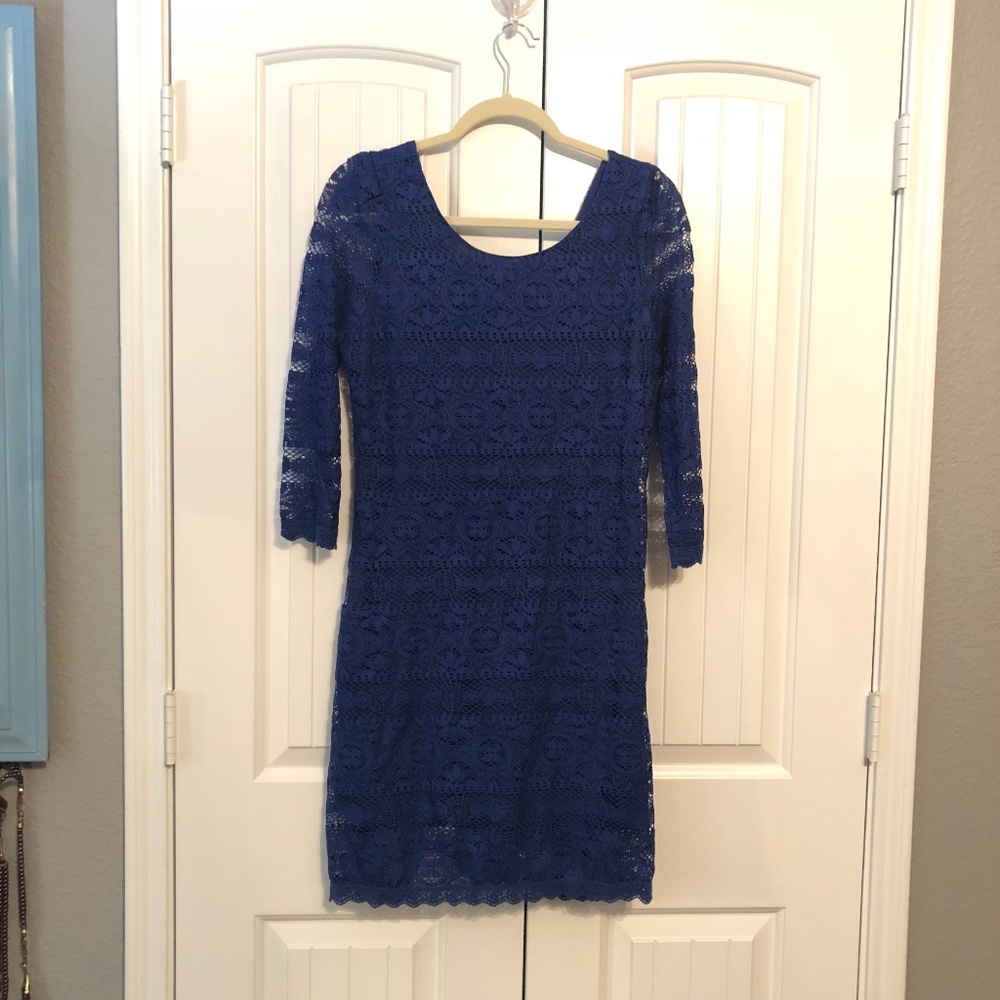 Xhilaration Royal Blue Knee Length Lace Dress